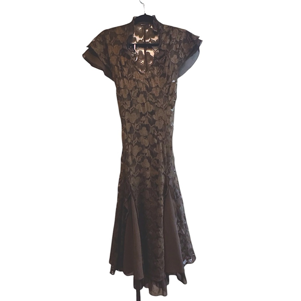 Elegant Brown Lace Fit-and-Flare Dress